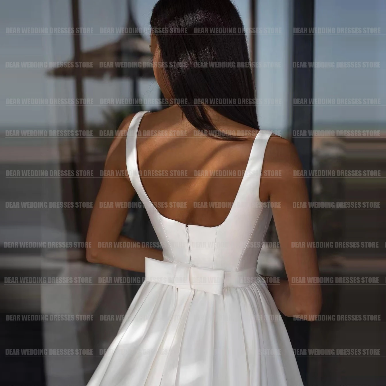 Vestido De novia De satén con espalda descubierta para mujer, traje Formal y Sexy con cuello Barco, personalizado, 2024