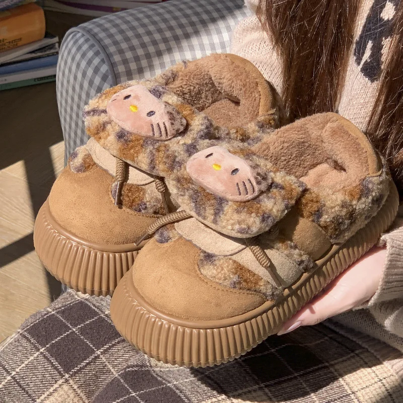 

Hello Kitty Anime Cartoon Women'S Sneakers Autumn Winter Warm Comfortable Casual Shoes Kawaii Girls Velvet Cotton Shoes Slippers