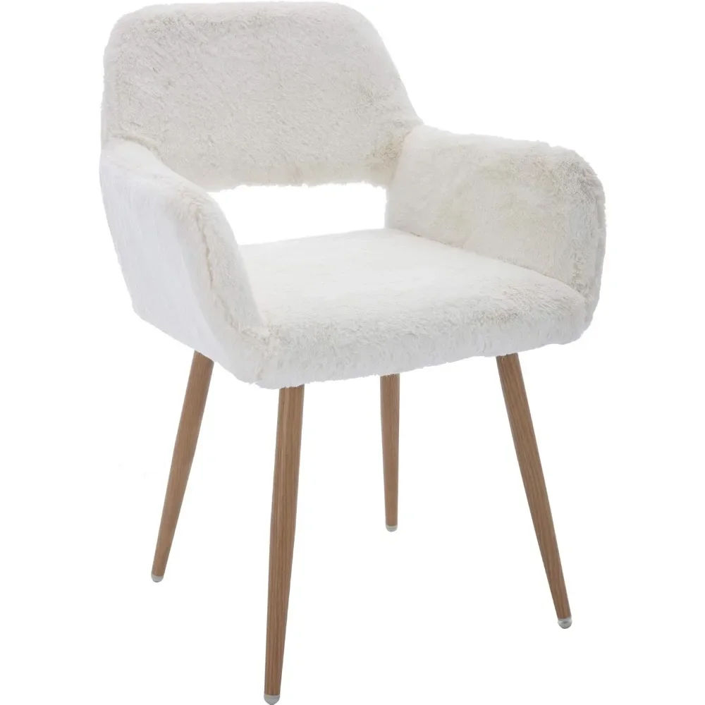 

Furry Desk Chair, Mid-Century Modern Accent Comfy Armchair with Faux Fur for Teen Girls, Wood Look Metal Legs Living Room Vanity