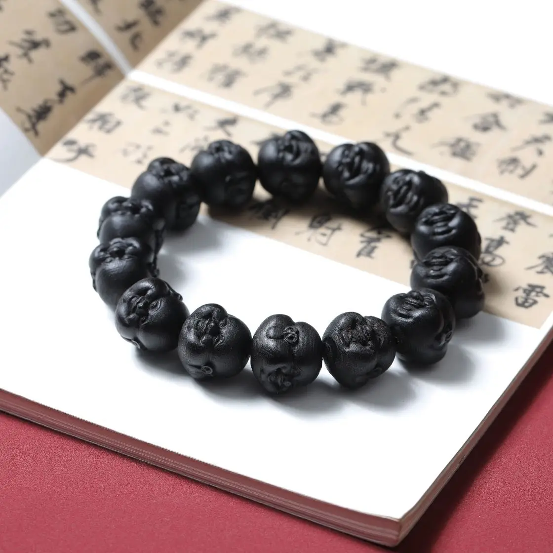 Natural Brunei Agarwood Bracelet Maitreya Buddha Laughing Buddha Beads Carving Process Collection Old Black Oil Rosary Beads