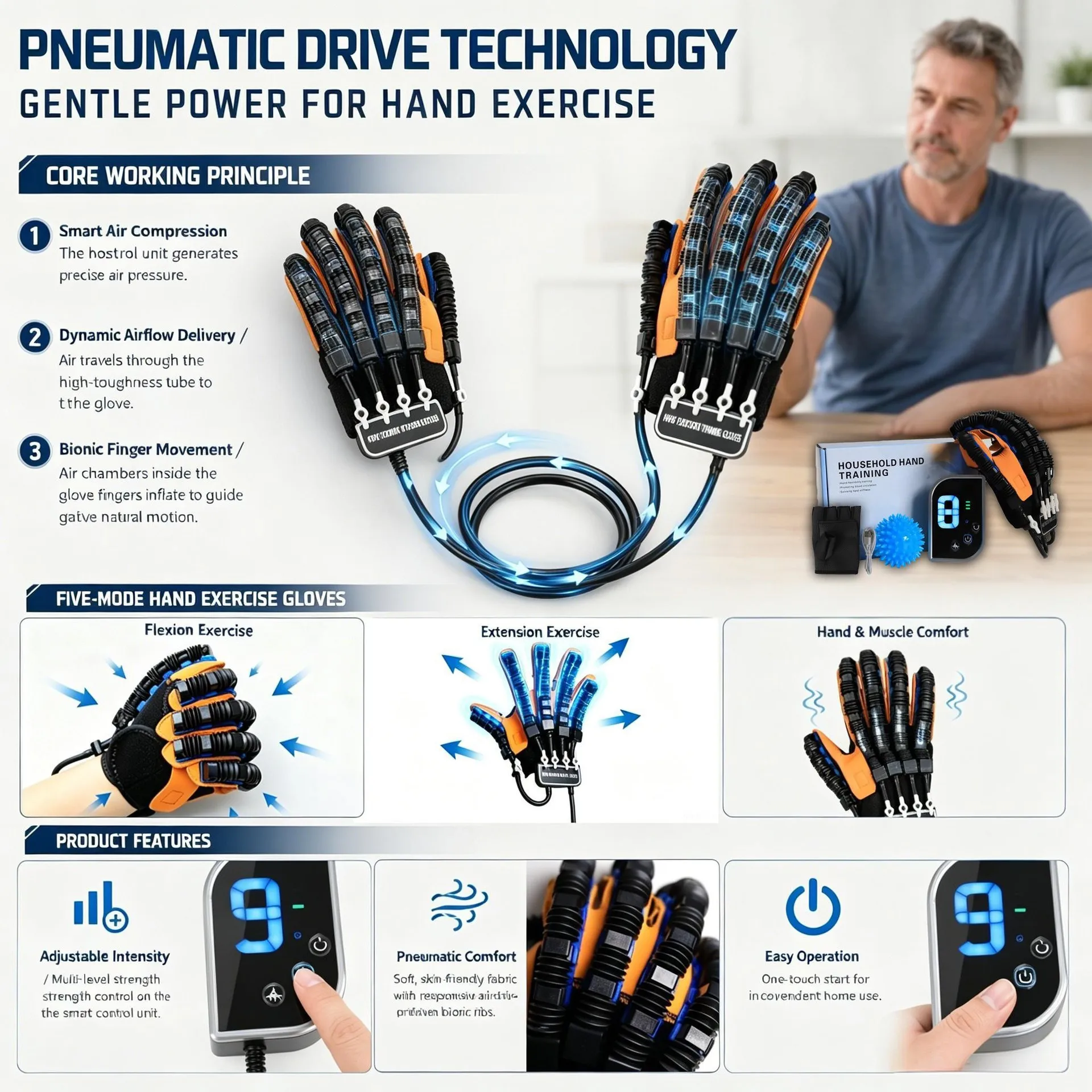 Electric Rehabilitation Robot Glove Stroke Hemiplegia Cerebral Infarction Hand Therapy Device Finger Training Exerciser Recovery