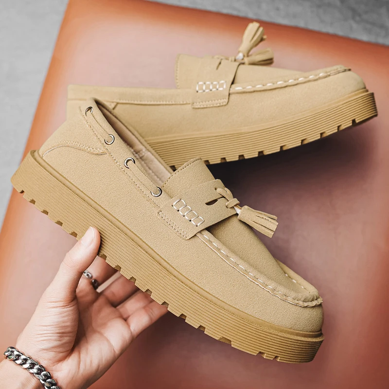 Men Vintage Tassel Loafers Thick Sole Slip On Casual Shoes Daily Commuting Backless Clogs