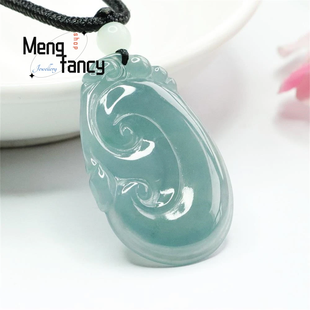 Natural Jadeite Blue Water Ruyi Jade Pendant Exquisite Elegant Simple High-grade Exquisite Luxury Quality Jewelry Holiday Gifts