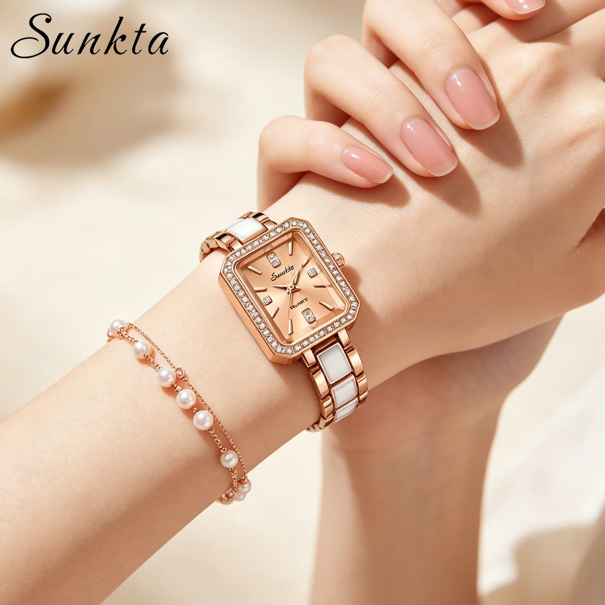 2026 New Simple Square Full Diamond Digital Quartz Watch Luxury Women's Watch  Gold Stainless Steel Bracelet Women's Dress Clock