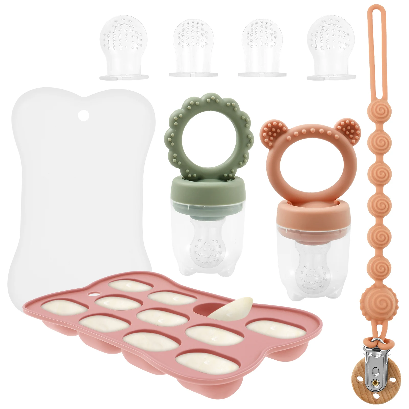 

2 шт. силиконовые детские кормушки для фруктов с подносом для морозильной камеры, безопасные для посудомоечной машины детские кормушки для прорезывания зубов для самостоятельного кормления младенцев