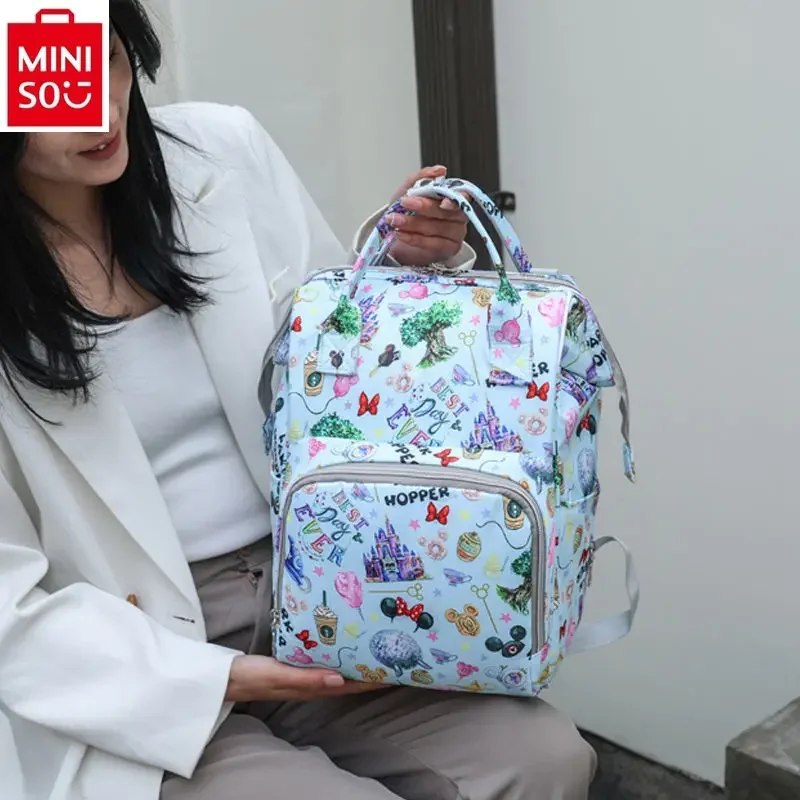 MINISO Disney Mickey Fashion Mom High Quality Nylon Large Capacity Storage Outdoor Travel Mother and Baby Mommy Bag