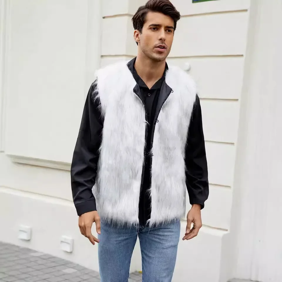 

Men's Vest Short Faux Fur Coat Jacket Autumn Winter Vest Maxi Warm Coats Thick Pockets 2024 Long Sleeve Mom Y2k Coat Jacketss