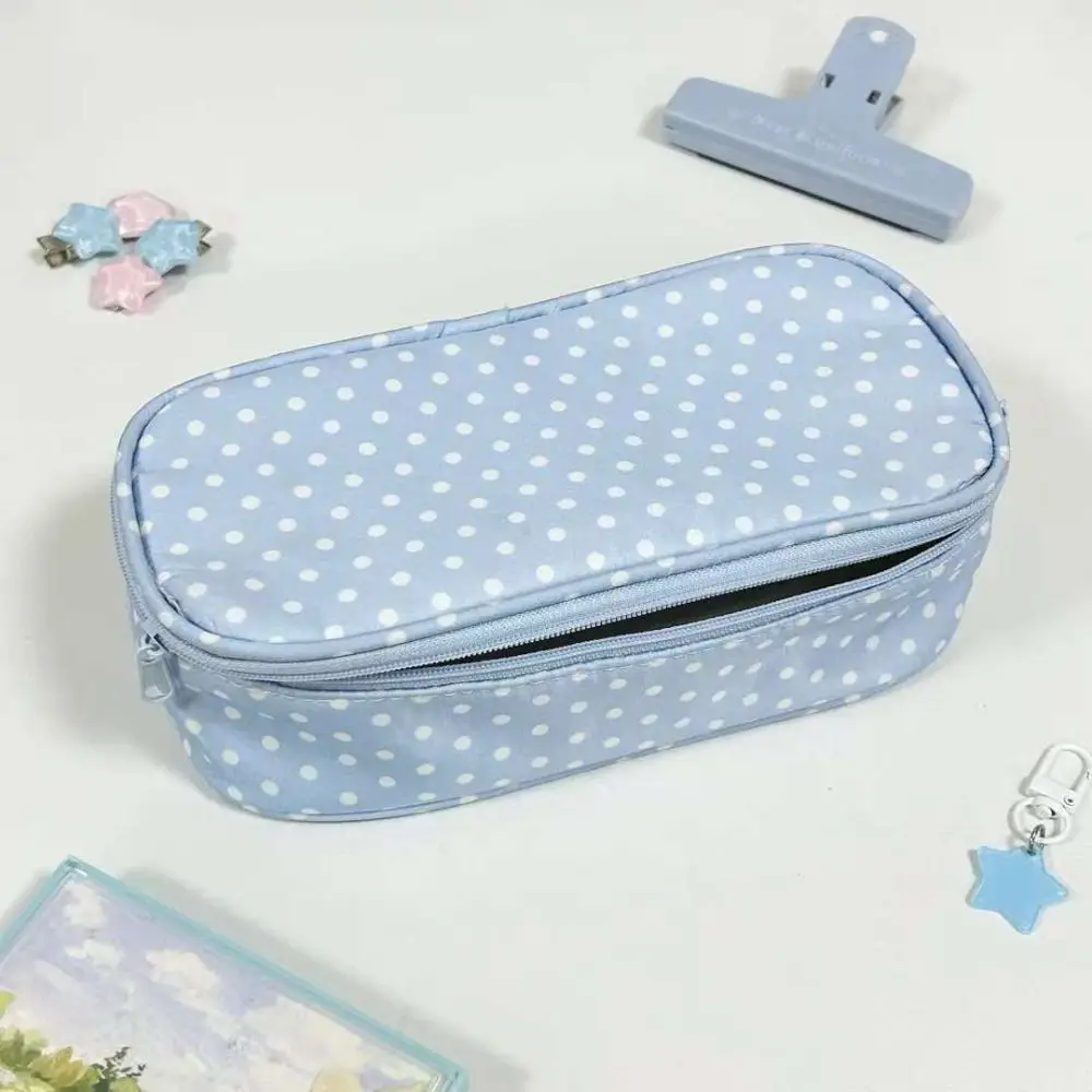

INS Blue Polka Dot Pencil Case Large Opening Design Large Capacity Stationery Pouch Pen Bag Gift