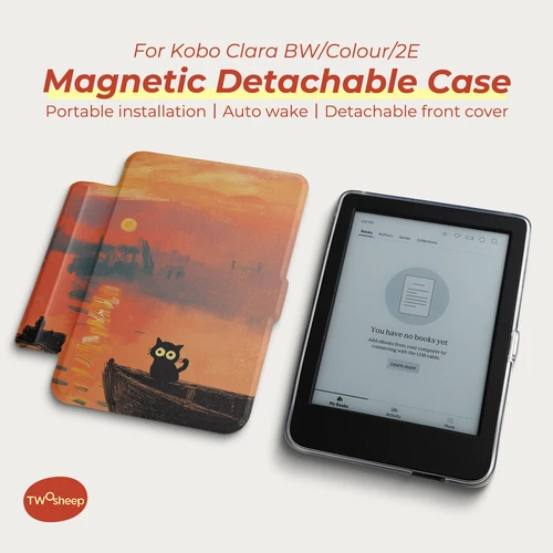 Imagen 1 del producto Traje Twosheep para Kobo Clara BW Clara Color Clara 2E funda de 6 pulgadas funda magnética desmontable parte trasera transparente Monet estilo lindo gato