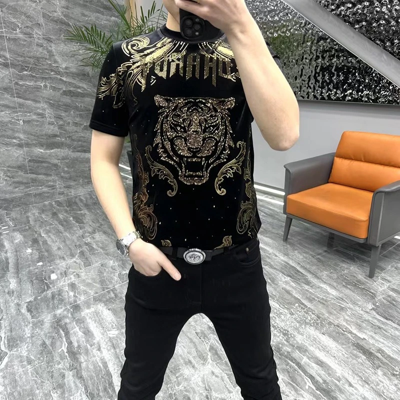 Short Sleeve 2026 New Hot Diamond Printed Men\'s T-shirt Summer Leisure Loose Matching Style