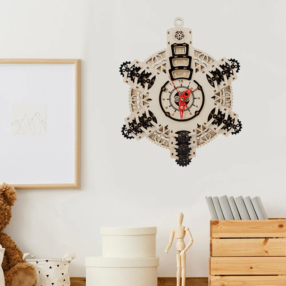 مجموعة واحدة من ساعة الألغاز ثلاثية الأبعاد، طقم خشبي للتركيب الذاتي للأطفال والكبار، ساعة خشبية للديكور في غرفة المعيشة وغرفة النوم، لعبة تعليمية