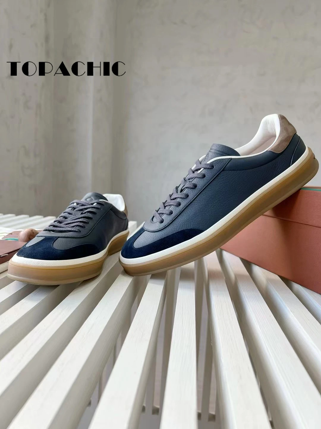 1.4 LP TOPACHIC Men\'s Casual Shoes Lace-Up Round Toe Genuine Leather Soft Comfortable Vulcanize Shoes