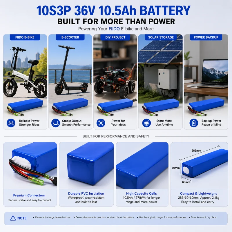 Batería de Iones de Litio 36V 7.8/10.5/14Ah 10S3P, Paquete de Baterías Recargables 18650, Compatible con Bicicletas Eléctricas Plegables FIIDO D1 D2 D2S D4S, Entrega Rápida desde Almacén en la UE
