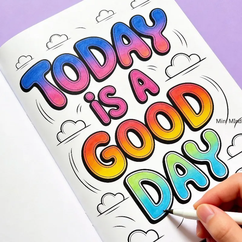 An Adult Emotional Relief Anxiety Healing Hand Drawn Graffiti Book, An Inspirational English Slogan Meditation, 28 Pages