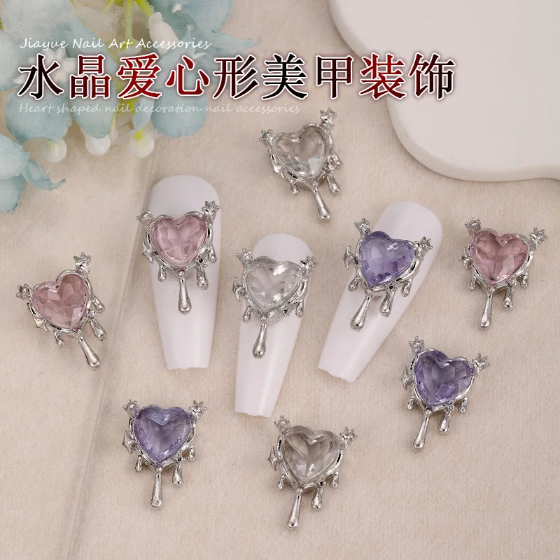 10PCS Molten 3D Luxury Alloy Nail Art Love Heart Rhinstone Accessories Charms Parts For Nails Decoration Manicure Decor Supplies