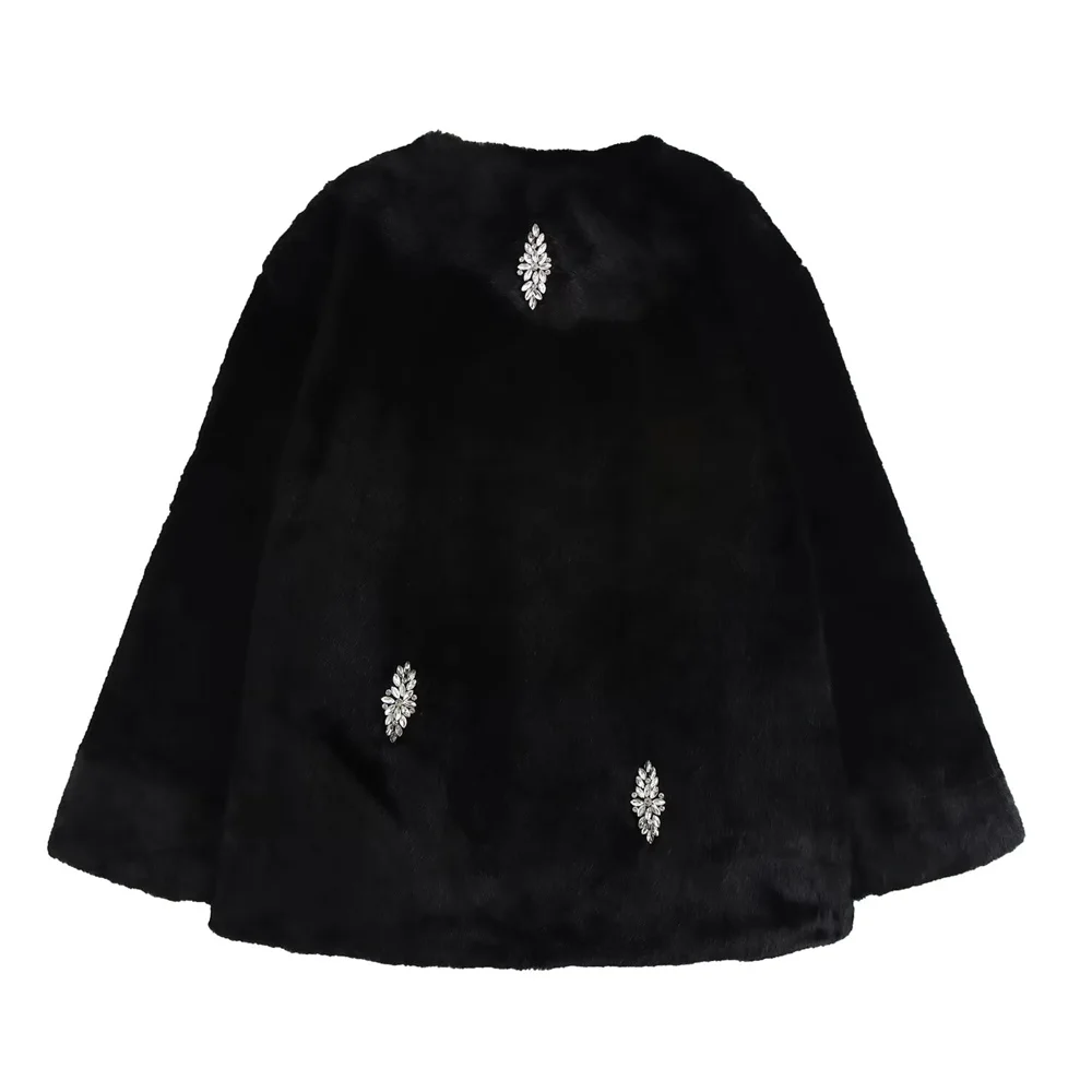 المرأة مجوهرات بلون مطعمة الفراء الاصطناعي جولة الرقبة طويلة الأكمام معطف شتاء جديد معطف الفرو الدافئ #2