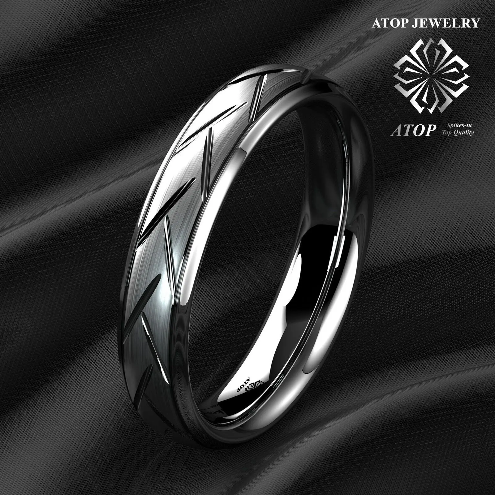 

6mm Dome Silver Warrior Brushed Center Tungsten Ring Bridal Band ATOP Jewelry