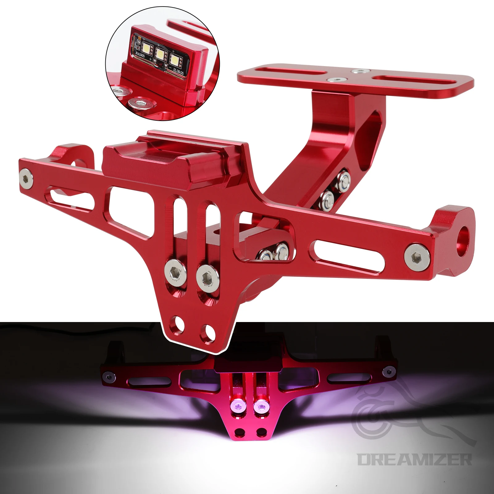 

Universal CNC Motorcycle License Number Plate Bracket LED Light Rear Turn Signal Lamp Holder License Plate Holder Bracket