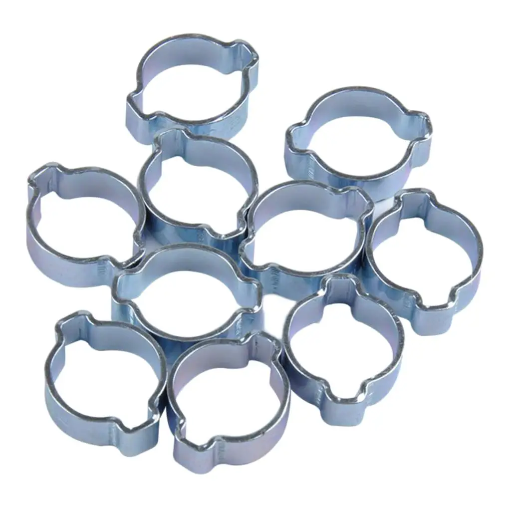 10pcs Double Ears Hose Clamp, 2 Ear Wide Adjustable 23-27mm Zinc-Plated Steel Hose Fuel Clamp Clips, Fuel Clamp