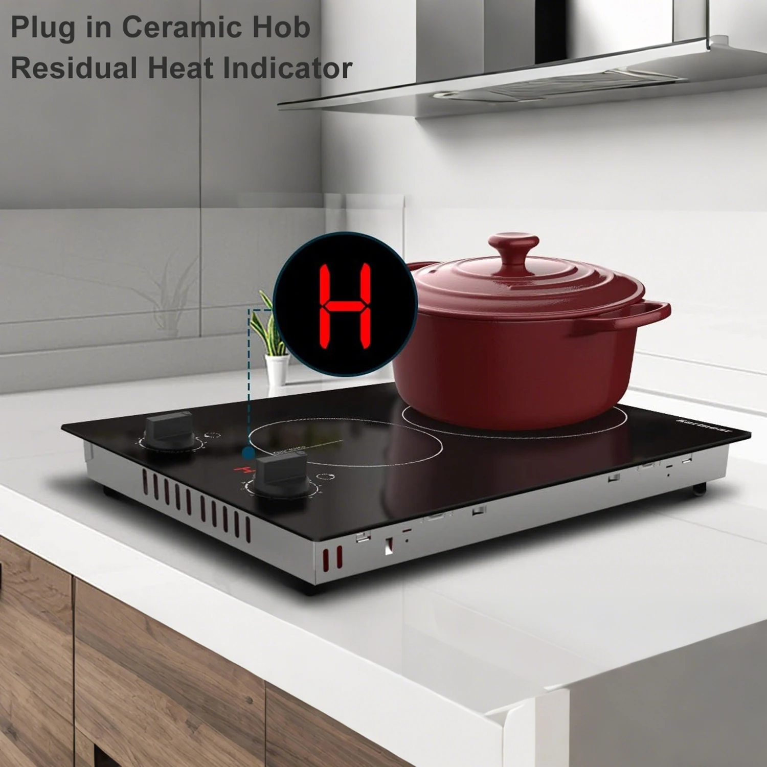 Karinear เตาไฟฟ้า2หัว110V, หม้อต้มไฟฟ้า12 ''พร้อมปลั๊ก, เคาน์เตอร์ควบคุมลูกบิดและเซรามิกในตัว