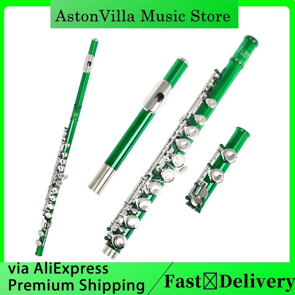 SLADE Green Flute 16-Hole C Key Flute | درجة أداء الحفلات الموسيقية Cupronickel | مجموعة كاملة مع حافظة/مفك براغي/قماش تنظيف
