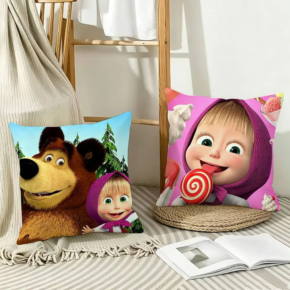 CUTE M-Masha And B-Bears   Pillow Case Pattern Printed Pillowcase For Living Room Sofa Cushion Cover