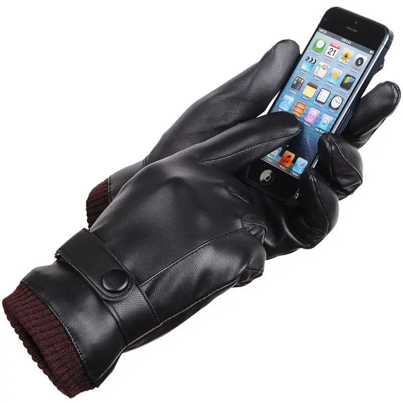 

Men's Autumn and Winter PU Leather Touch Screen Gloves Men's Warm Riding Outdoor Sports Thickened Cotton Gloves Wholesale