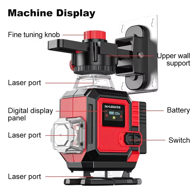 YAGU 12/16 Lines Laser Level Tools,With Digital Display Screen,Automatic Leveling 360° Horizontal And Vertical Cross Lineslaser