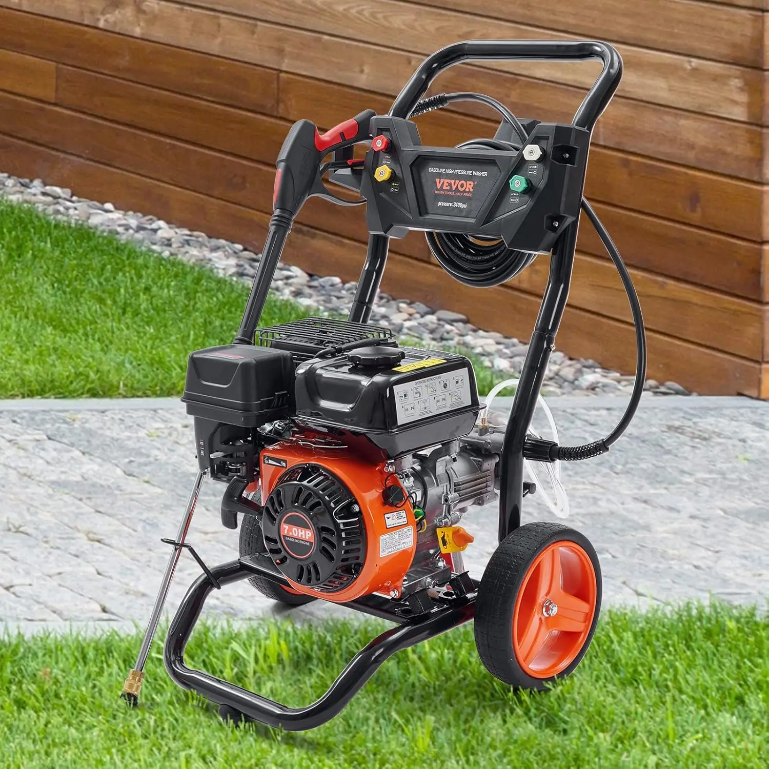 

Gas Powered Pressure Washer 3400 PSI 2.6 GPM, with Spray Gun and Extension Wand, 5 Quick Connect Nozzles, Copper Pump