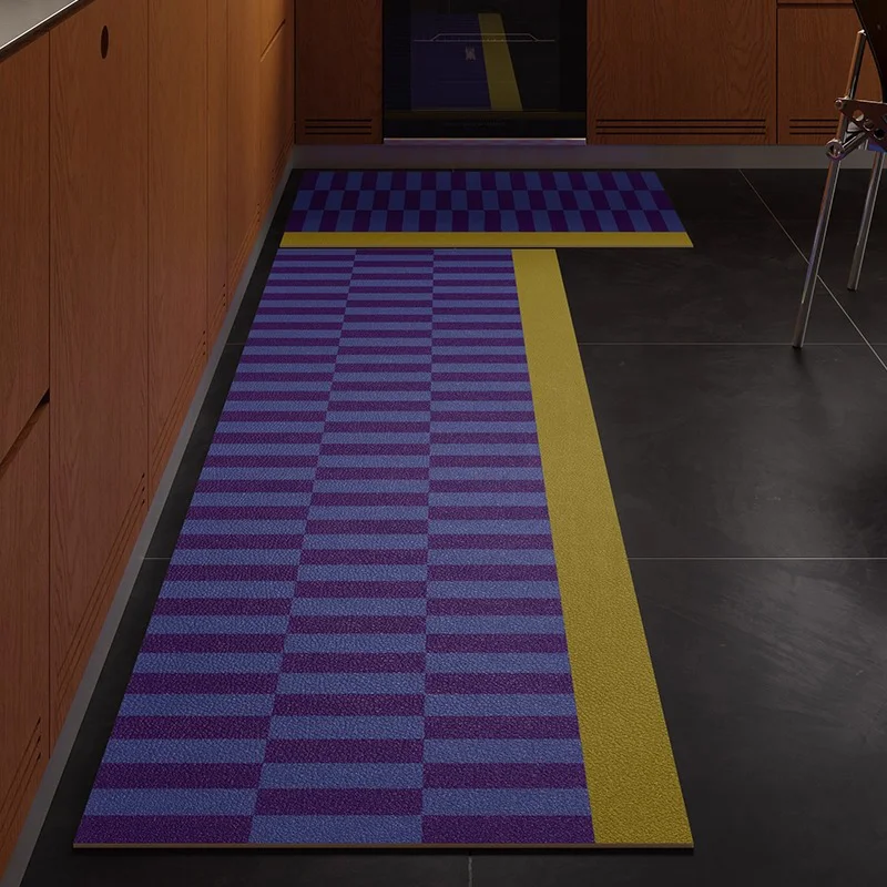 

Geometric Pattern Kitchen Carpet Non-slip Waterproof Oil-proof Kitchen Mats PVC Leather Washable Long Strip Runner Kitchen Rugs
