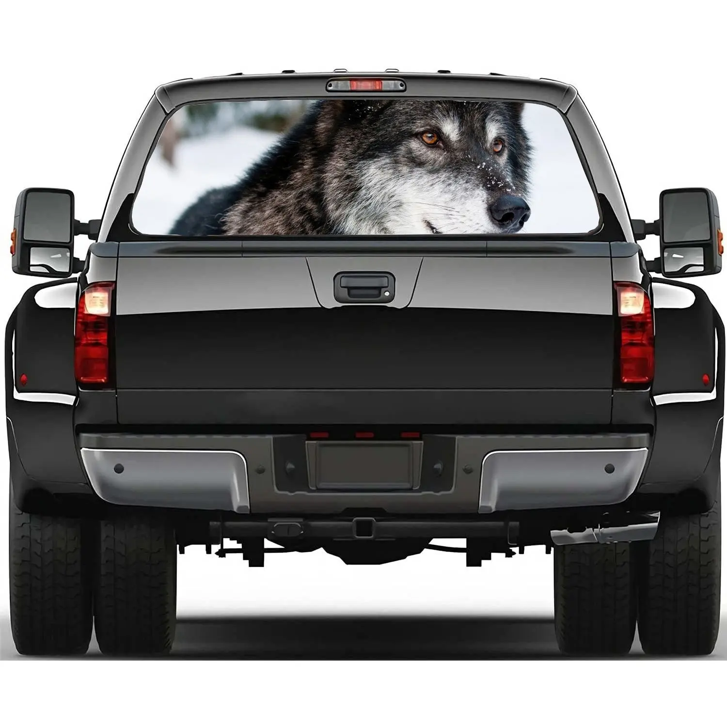 

Animal Snow Wolf Car Accessories Rear Windshield Sticker Truck Window See Through Perforated Back Window Vinyl Decal Decoration