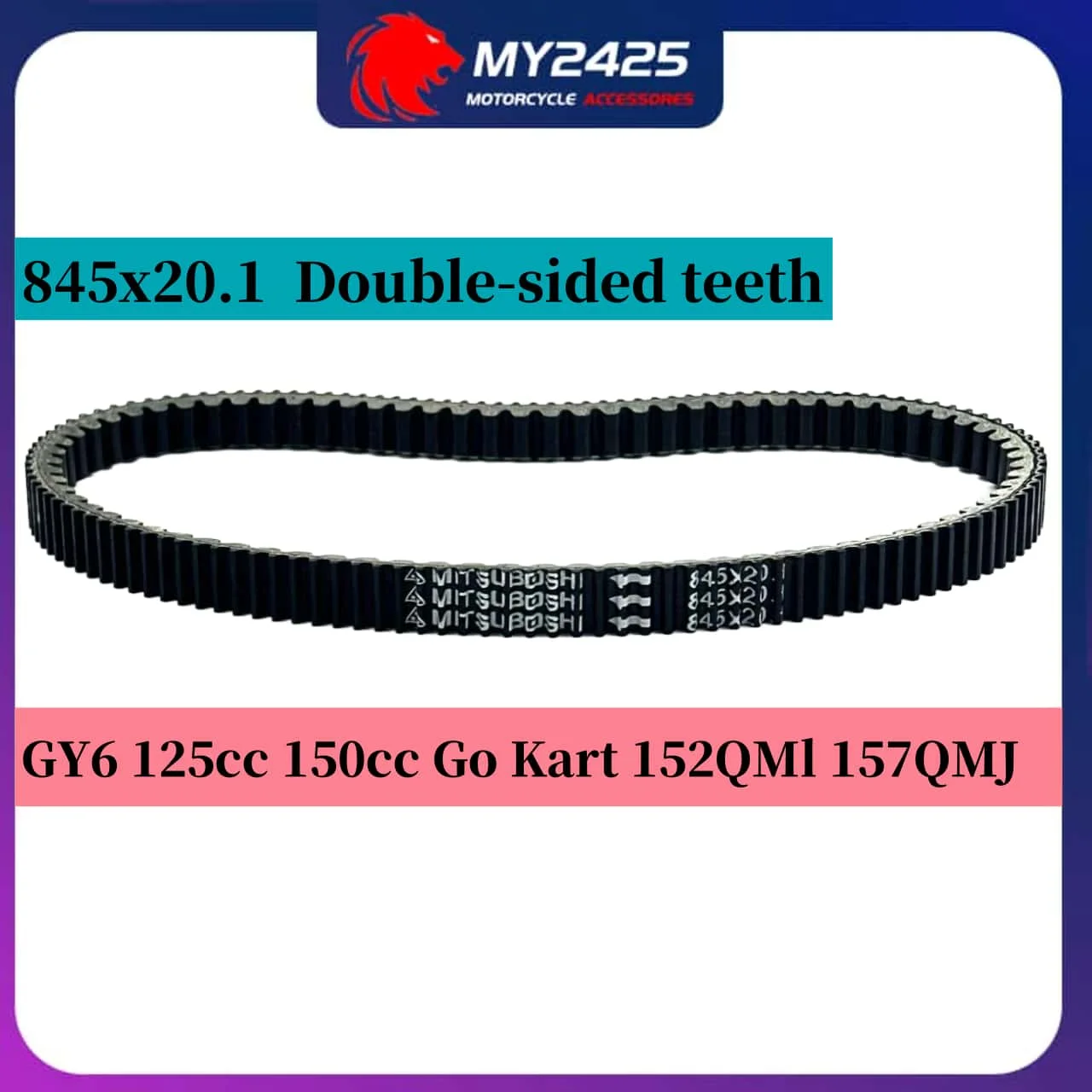 

845x20.1 Drive Belt Double-sided teeth For 842 20 30 Reinforced GY6 125cc 150cc Engine Moped Go Kart 152QMI 157QMJ 20.1*845