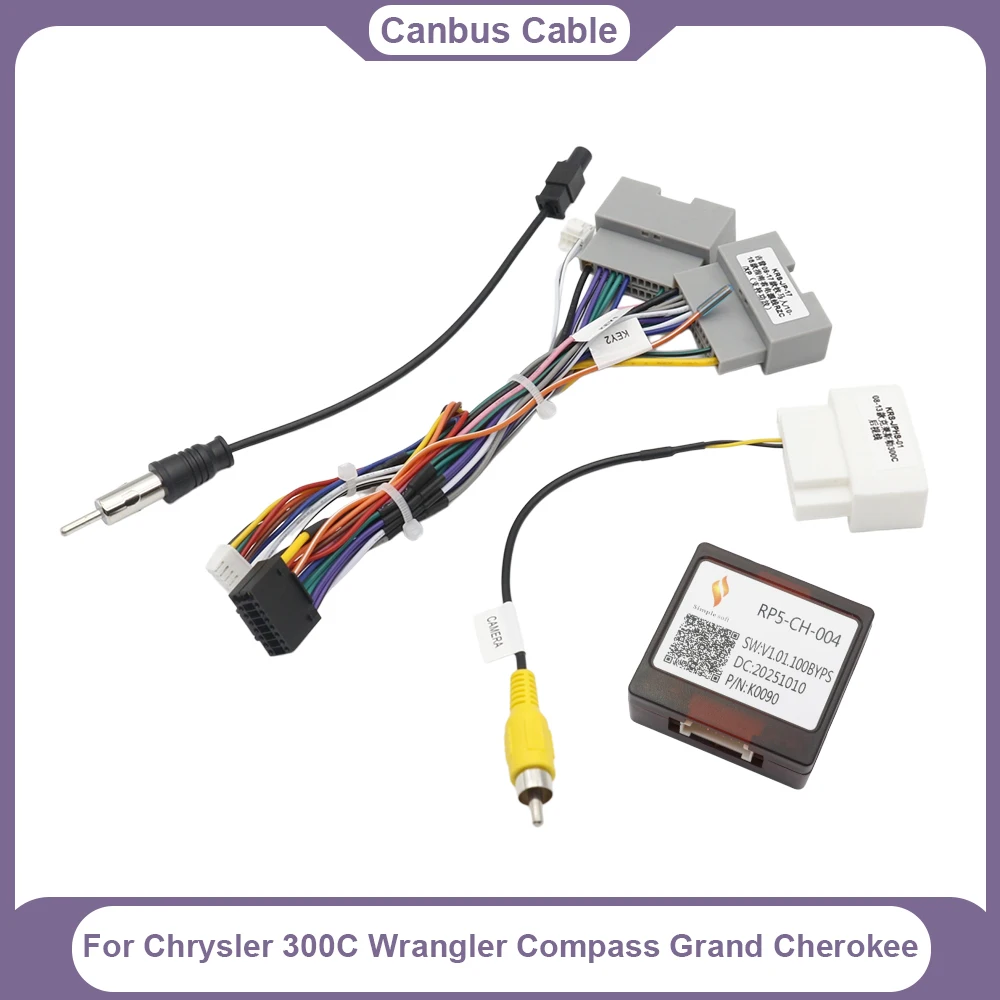 16 Pin Car Radio Wiring Harness Adapter With CANBUS & Rear Camera Plug For Chrysler 300C Wrangler Compass Grand Cherokee
