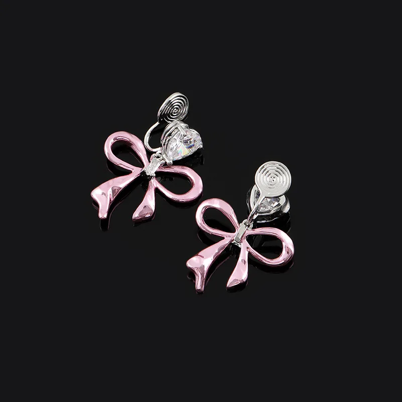 New Women\'s Dopamine Pink Bow Mosquito Incense Plate Ear Clip No Ear Hole Academy Style Love Earnail Jewelry Gift