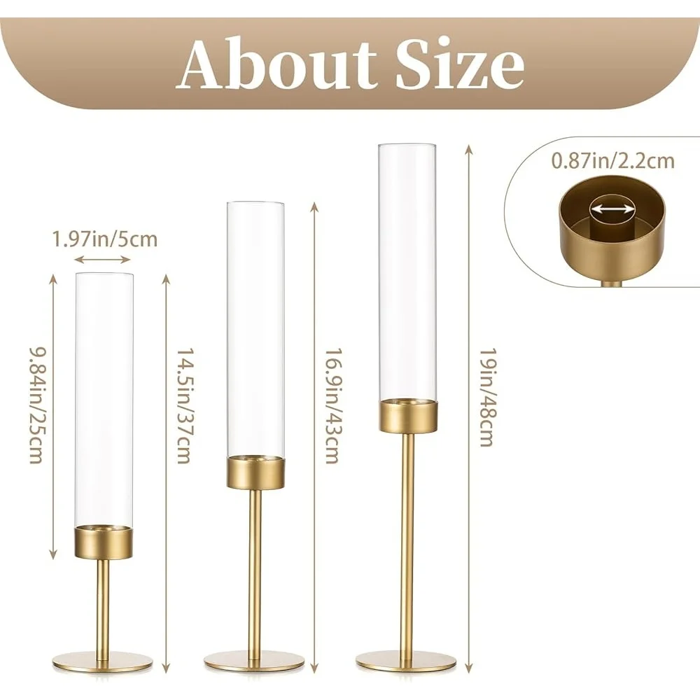 

Wedding Hurricane Candle Holders Set 6 Pcs Gold Taper Candlestick Holders Table Centerpiece Christmas Party Decoration