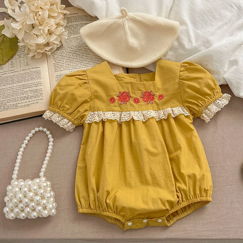 Sisters Set Baby Cotton Bodysui Embroidery Summer Sisters Match Clothes Princess Baby Girl Twin Clothing Lace Flower Set Romper