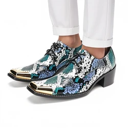 Coogerlove Men's Shoes Italian Style Pointed Metal Toe Leather Dress Shoes Men Slip on Oxfords Shoes for Men's Party and Wedding