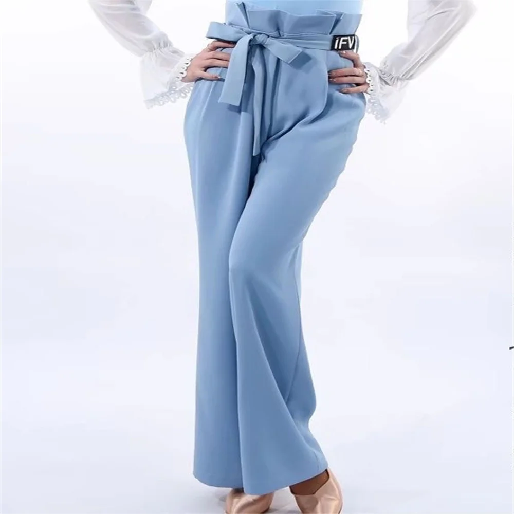 

new Women's high-waisted moden performance pants Girls lace-up Cha-cha, Rumba Latin wide leg pants Trousers