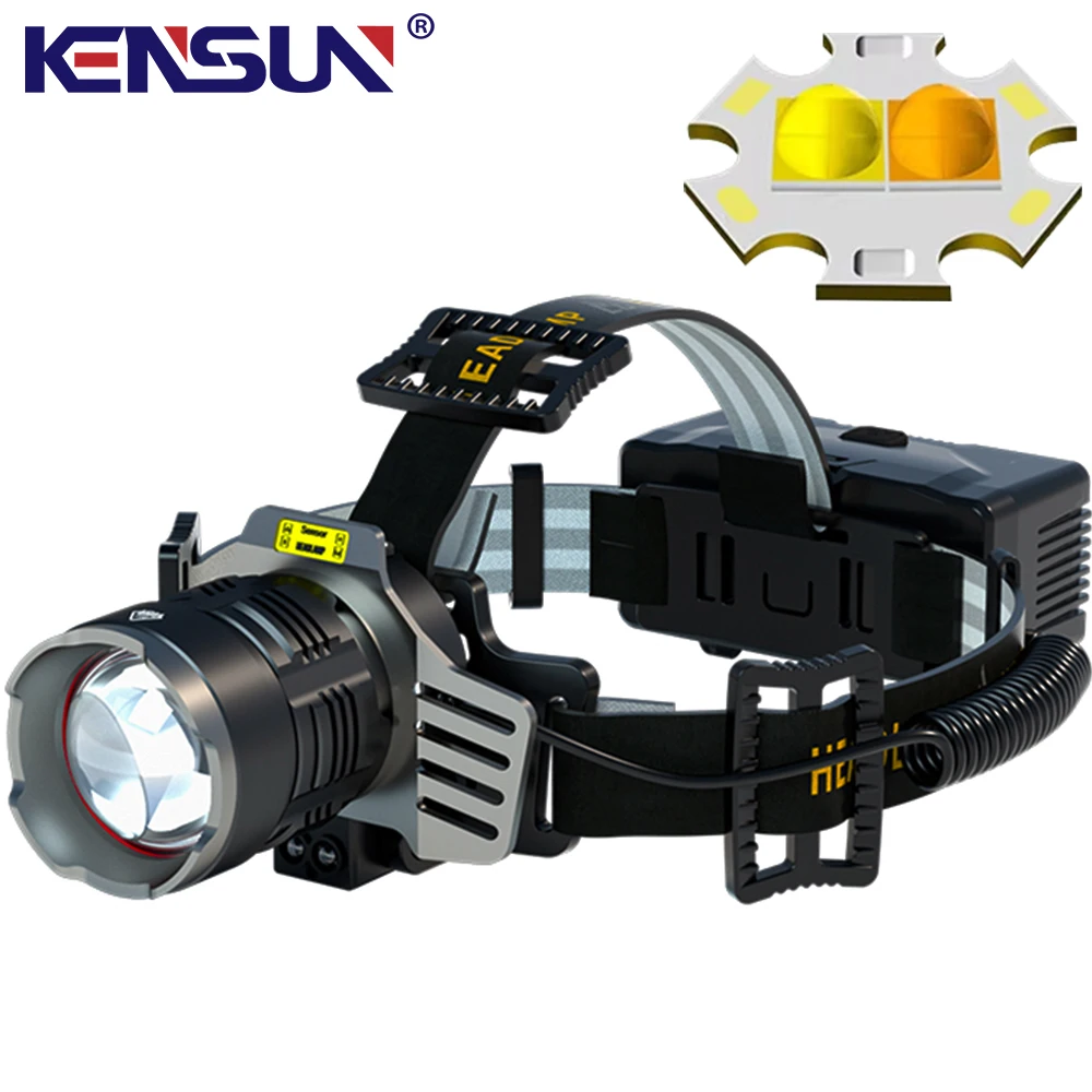 ヘッドledライト-超長距離ハイパワーヘッドライト-黄色と白のデュアルレーザー-ウィックフィッシング-フィッシュヘッド-プロジェクト作業