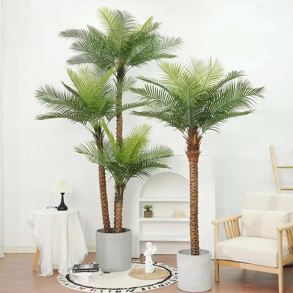 Árbol de coco artificial, planta artificial, planta verde biónica de gran tamaño para interiores, palma areca, palmera, bonsái tropical