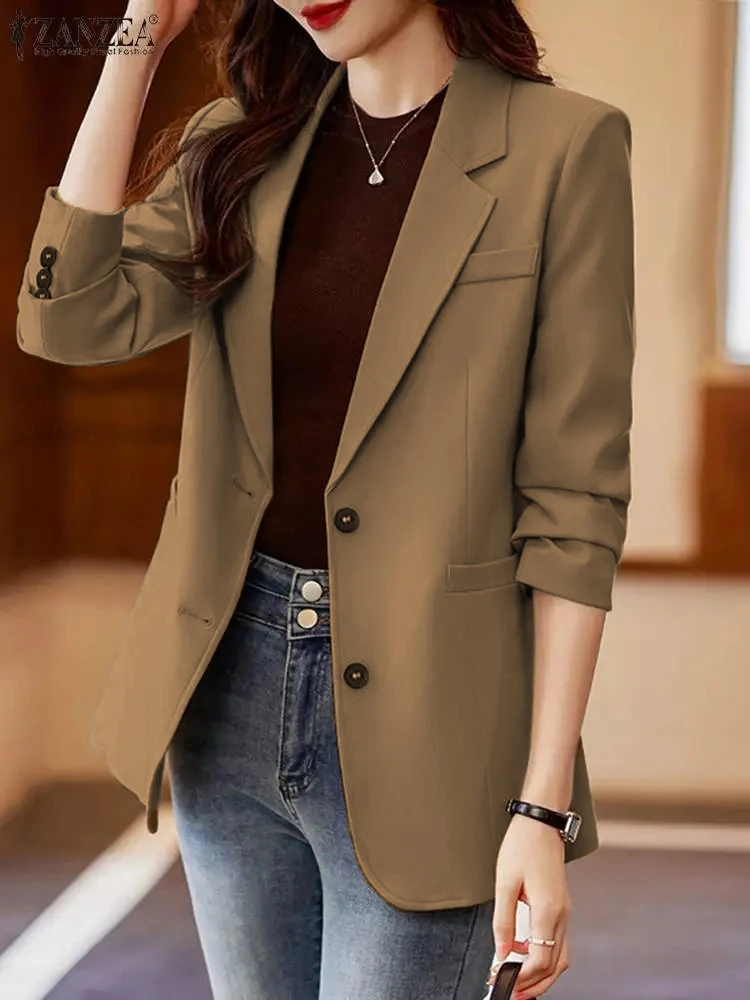 ZANZEA Women Elegant Laple Neck Long Sleeve Blazer Autumn Casual Solid Office Wear Suits Fashion Party Coats OL Work Jackets