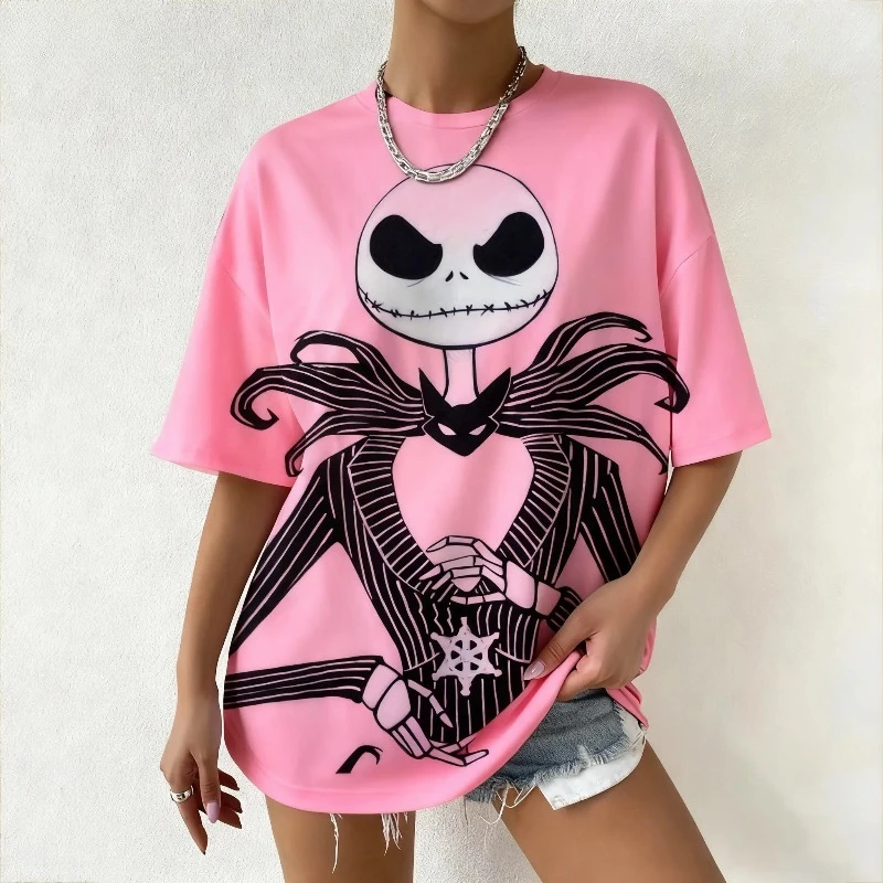 جديد المرأة ديزني الكابوس قبل عيد الميلاد جاك Skellington تي شيرت مطبوع الصيف موضة الشارع الشهير رداء علوي غير رسمي Y2k #2