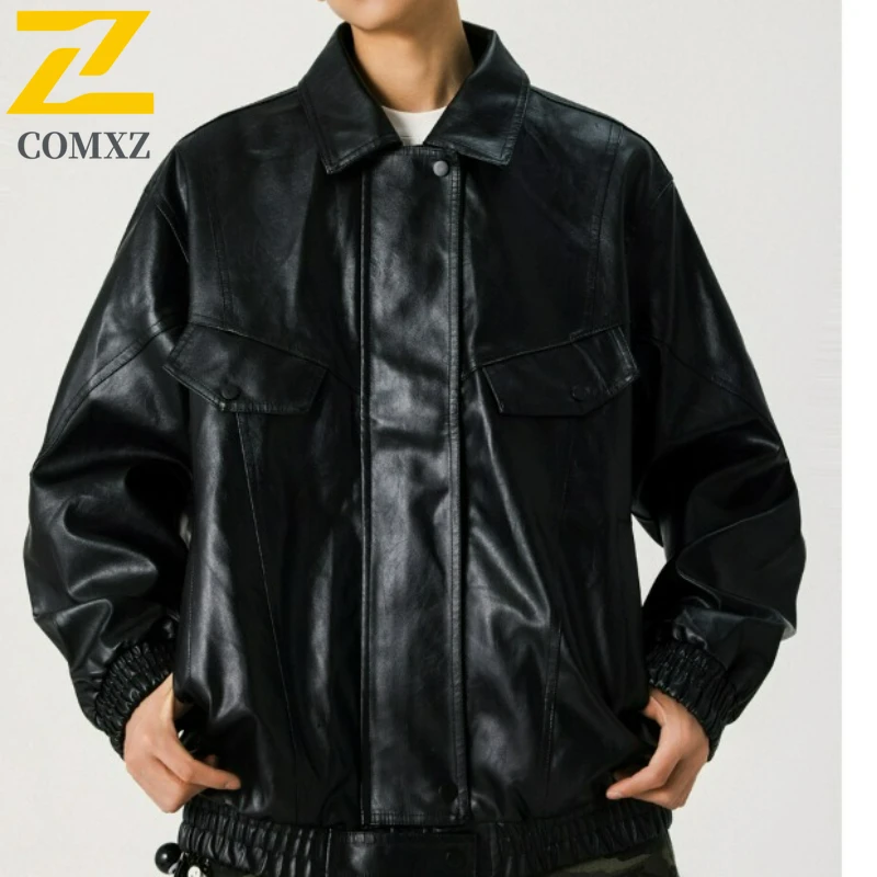 COMXZ Trendy PU Leather Jacket Men High Quality Adventure Windproof Leather Coats Comfort Autumn Motorcycle Leather Jackets