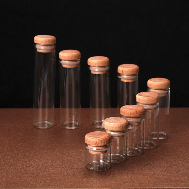 Mini Glass Jars with Bamboo Lids, Transparent Glass Bottles, Seal with Bamboo Caps, Potion Bottles, Glass Vials, Message Bottle