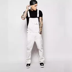 2024 Men Stylish Slim Biker Jeans Bib Overalls Jumpsuits jeans Man Streetwear Casual Stretch Ripped Dungarees Male Strap Jeans