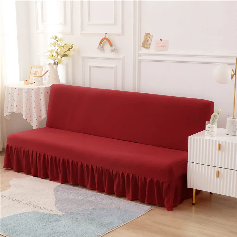 Skirt-Style Sofa Bed Cover Without Armrests Folding Simple Non-Slip Dust-Proof Sofa Cover Solid Color Modern Simplicity