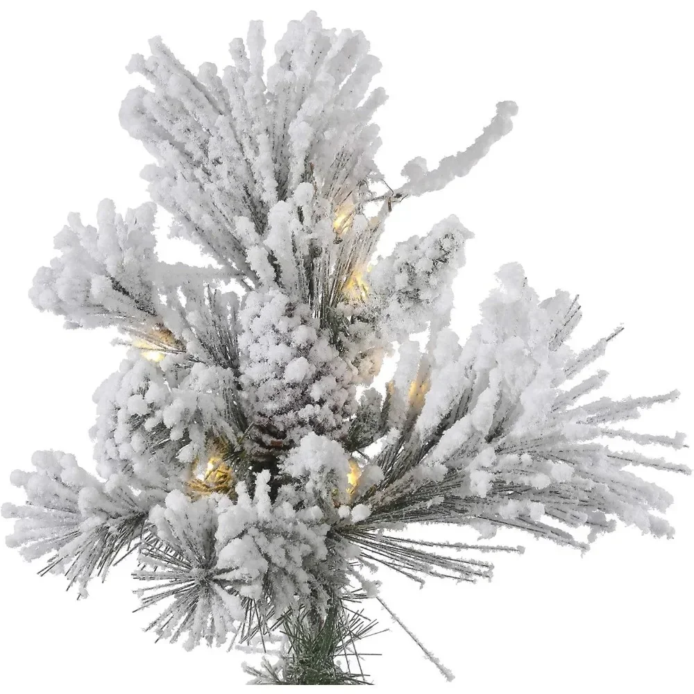 9' Flocked Artificial Christmas Tree, Pure White LED Lights, Snow Covered Faux Tree, Seasonal Indoor Home Decor, Easy Assembly