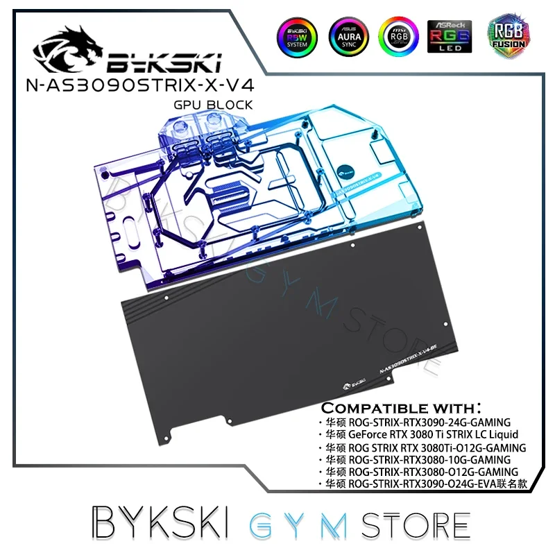 Bykski bloque de agua GPU de cobertura completa para tarjeta gráfica ASUS RTX3080 3090 STRIX, enfriador de agua VGA, sincronización ARGB/RGB, N-AS3090STRIX-X-V4