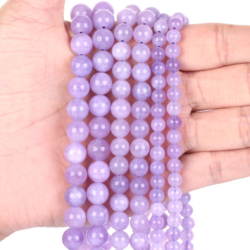 Natural Purple Jades Angelite Stone Beads Round Loose Spacer For Jewelry Making DIY Bracelet Handmade 6/8/10mm