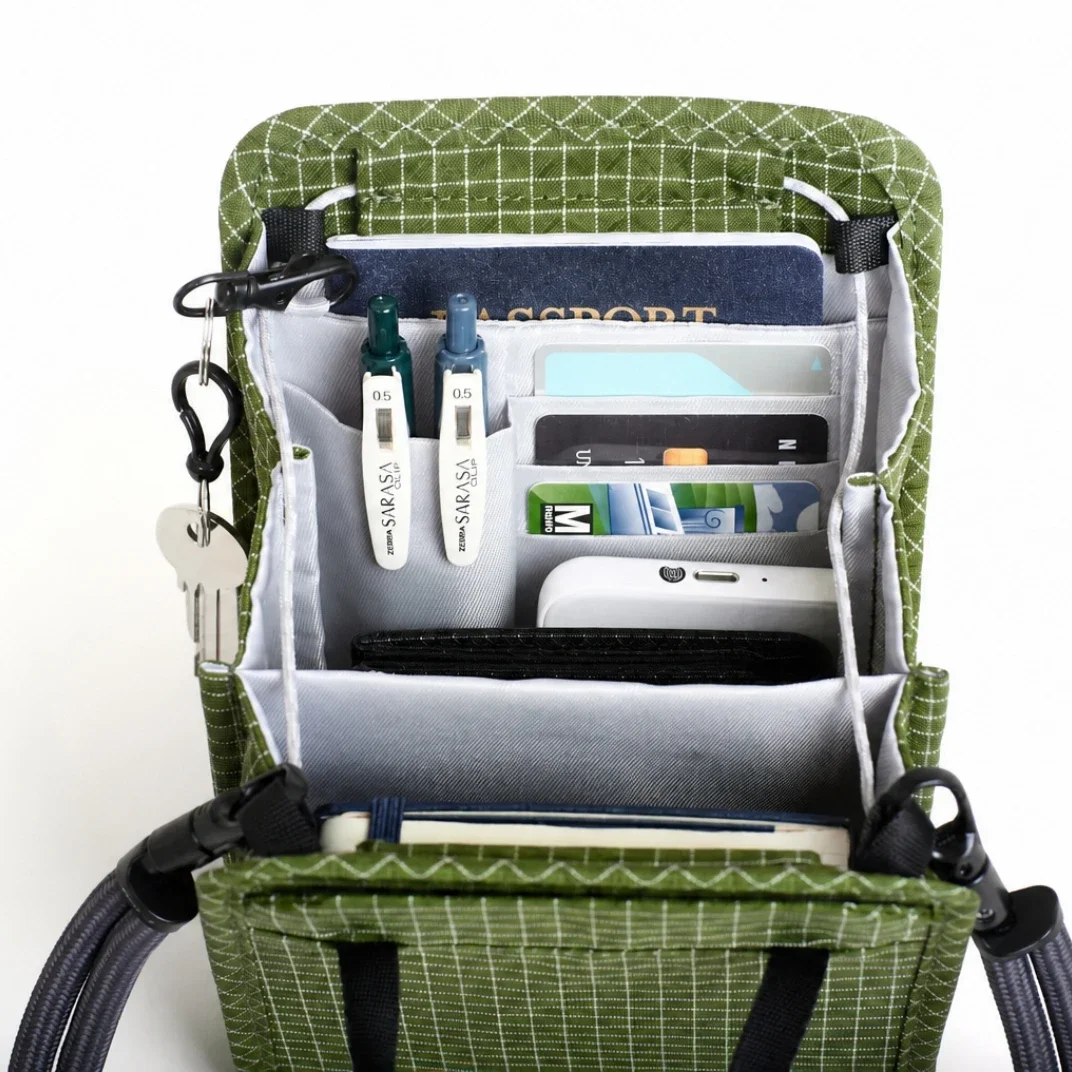 Mehrfach-Taschen-Akkordeon-EDC-Slingbag mit Kordelzugverschluss, leichte Reise-Handytasche – Detail 4
